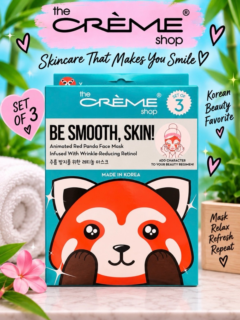 The Crème Shop Be Smooth, Skin! Animated Red Panda Face Mask - Set of 3